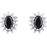 Stříbrné oválné náušnice pecky s černým zirkonem a čirými zirkony - Meucci SLE246