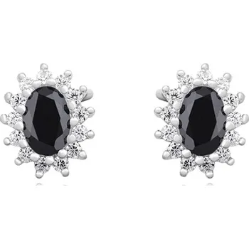 Náušnice Stříbrné oválné náušnice pecky s černým zirkonem a čirými zirkony - Meucci SLE246