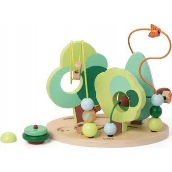 Dřevěná hračka LABYRINT PROPLÉTÁNÍ MONTESSORI MOTORICKÁ KOSTKA SMYČKA FSC STAVEBNICE EKO LES