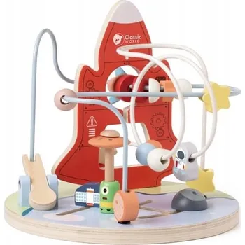 Dřevěná hračka LABYRINT PROPLÉTÁNÍ MONTESSORI MOTORICKÁ KOSTKA SMYČKA FSC STAVEBNICE RAKETA