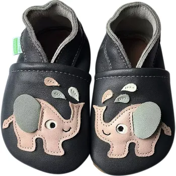 Capáčky BAREFOOT KOŽENÉ CAPÁČKY - SLONÍK šedo - růžový, Hopi Hop Velikost: L