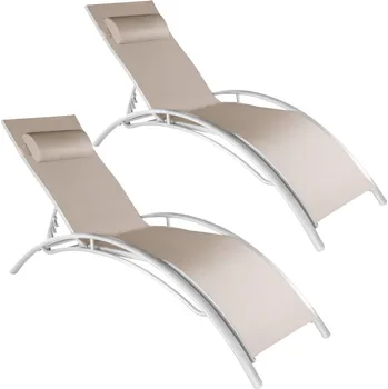 Zahradní lehátko TecTake GmbH 403065 2 plážová lehátka 5 polohová - béžová
