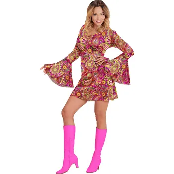 Karnevalový kostým Růžové květinové šaty Hippies Dámská velikost: XL (48-50)