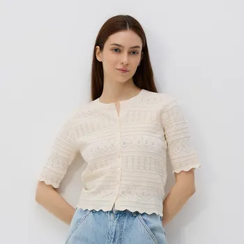 Dámský svetr Reserved - Ažurová halenka s viskózou - tělová - 101EF-02X - 101EF-02X-L