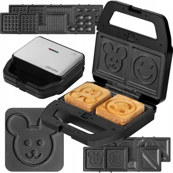 Toustovač Zeegma TOUSTOVAČ GRIL Vaflovač MAŠINKA S ARAŠÍDY A PANINI 6 v 1 černá 750 W