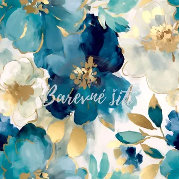 Úplet, Modré a bílé květy se zlatem (E) (Top kvalitní úplet Bella digitisk)