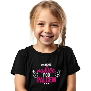 Dívčí tričko Dětské dívčí tričko - Mám rodiče pod palcem Barva: Černá, Barva potisku: Bílo - Růžový, Velikost: 6 měsíců