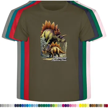 Dívčí tričko detske-levne-bavlnene-tricko-potisk-stegosaurus-dino-atlas Barva: Khaki, Dětská bavlněná trička JHK: XL