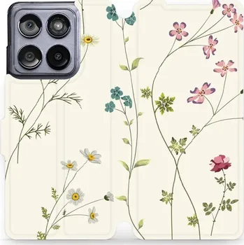 Pouzdro na mobilní telefon Flipové pouzdro Mobiwear - Motorola Edge 60 Fusion - MD03S Tenké rostlinky s květy (Knížkové flip pouzdro, obal, kryt na mobil Motorola Edge 60 Fusion - MD03S Tenké rostlinky s květy, materiál Umělá kůže + TPU - ochrana 360°, stojánek, silikonová vanička,