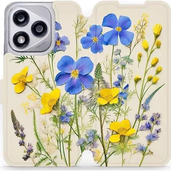 Pouzdro na mobilní telefon Flipové pouzdro Mobiwear - Honor 400 Lite 5G - VP41S Modré a žluté kvítky (Knížkové flip pouzdro, obal, kryt na mobil Honor 400 Lite 5G - VP41S Modré a žluté kvítky, materiál Umělá kůže + TPU - ochrana 360°, stojánek, silikonová vanička, magnetické zavírá