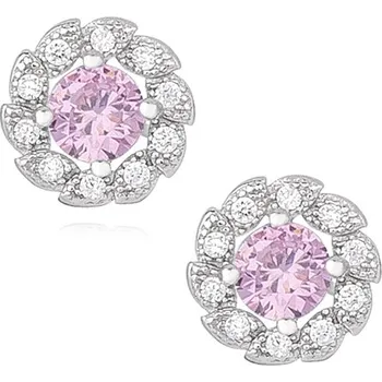 Náušnice Stříbrné náušnice s listy a růžovým zirkonem uprostřed - Meucci SLE309