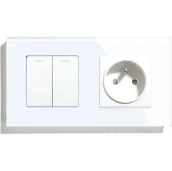 vypínač DVOJITÝ KLÁVESOVÝ SPÍNAČ 2K SCHODIŠŤOVÝ SKLENĚNÝ KLASICKÝ + ZÁSUVKA