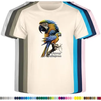 Dívčí tričko detske-levne-bavlnene-tricko-potisk-papousek-modry Barva: Natural - přírodní, Dětská bavlněná trička JHK: L