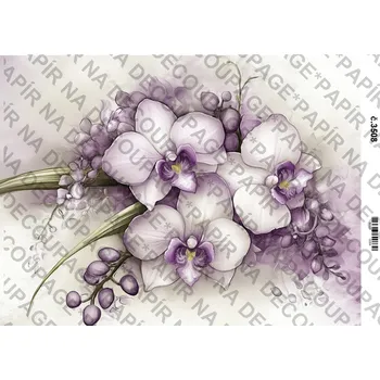 Umělecký papír Rýžový a soft papír na decoupage - Fialové květiny a zákoutí - KB03508 Materiál: Soft, Rozměr: A4