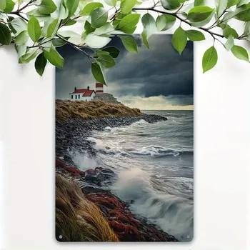 Plechová cedule BAF Kovová cedule Maják v bouři 30 x 20 cm