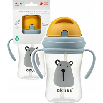 Kojenecká láhev Akuku Lahev Na Pití se skrytou slámkou, s úchyty, 300 ml, 9m+, MEDVÍDEK