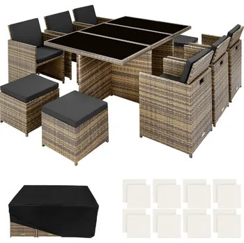 Zahradní sestava TecTake GmbH 403642 zahradní ratanový nábytek new york 6+4+1 s ochranným obalem - přírodní