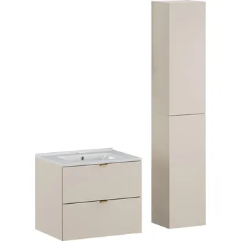 Koupelnový nábytek Koupelnová sestava Dalia Cashmere Lava se zápustným umyvadlem a skříňkami 60 cm kašmírová/dub wotan