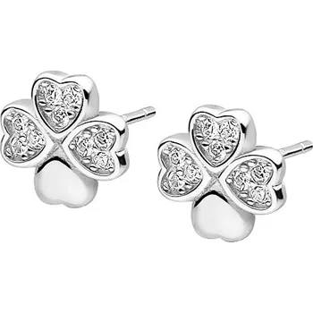 Náušnice Stříbrné čtyřlístkové náušnice s mikrozirkony - Meucci SLE096