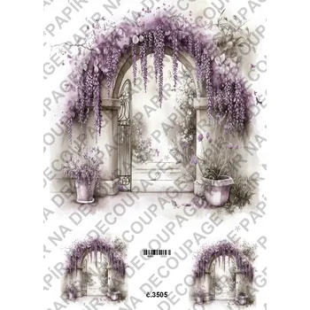 Výtvarný papír Rýžový a soft papír na decoupage - Fialové květiny a zákoutí - KB03505 Materiál: Rýžový papír, Rozměr: A4