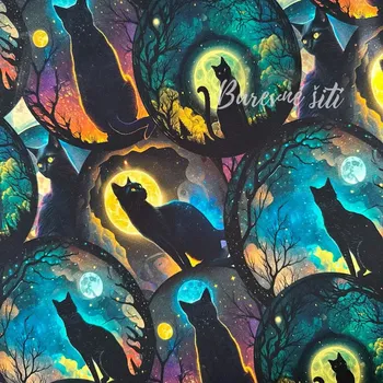 Teplákovina Kočky za úplňku (E) (Luxusní vzory z Turecka)