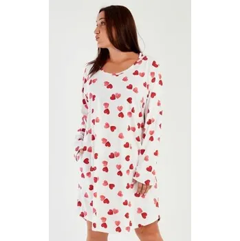 Dámské šaty Dámské domácí šaty s dlouhým rukávem Vienetta Secret Srdce jahodová 4XL