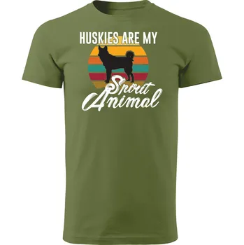 Pánské tričko Grooters Tričko pro pejskaře - Huskies Barva: Khaki, Velikost: S