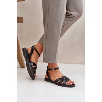 Dámské sandále Zazoo 40378 Ploché Dámské Kožené Sandály Barva: Černá, Velikost: 37