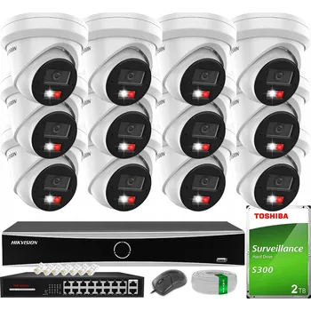 IP kamera Monitorovací systém 12x Kamera 6MPx s Analýzou AcuSense Hybridní Záznamník Disk 2TB Hikvision