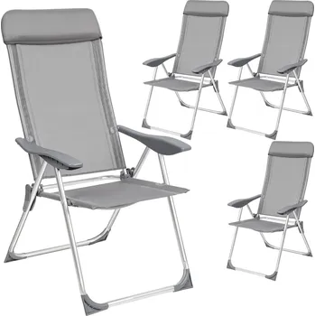 TecTake GmbH 402181 4 zahradní židle s podhlavníkem - šedá