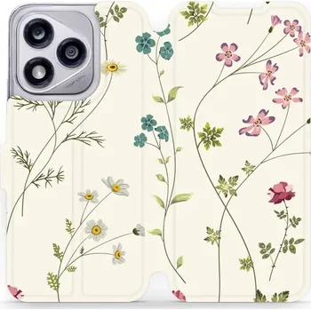 Pouzdro na mobilní telefon Flipové pouzdro Mobiwear - Honor 400 Lite 5G - MD03S Tenké rostlinky s květy (Knížkové flip pouzdro, obal, kryt na mobil Honor 400 Lite 5G - MD03S Tenké rostlinky s květy, materiál Umělá kůže + TPU - ochrana 360°, stojánek, silikonová vanička, magnetické)