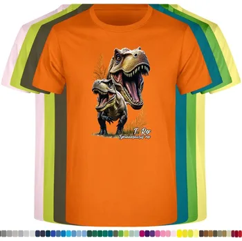 detske-levne-bavlnene-tricko-potisk-t-rex-dino-atlas Barva: Orange - oranžová, Dětská bavlněná trička JHK: M