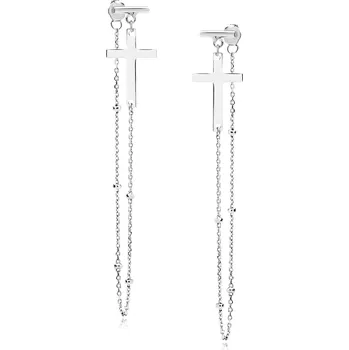 Náušnice Stříbrné visací náušnice s křížkem na řetízku - Meucci SLE426