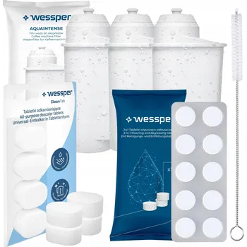 Příslušenství pro přípravu kávy 3x vodní filtr Wessper + odmašťovací a odvápňovací tablety + kartáč na čištění