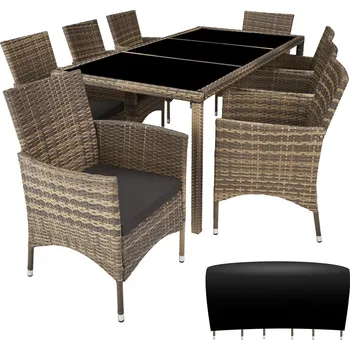 Zahradní nábytek TecTake GmbH 404329 zahradní ratanový nábytek 8+1 vč. ochranné plachty - přírodní/tmavě šedá