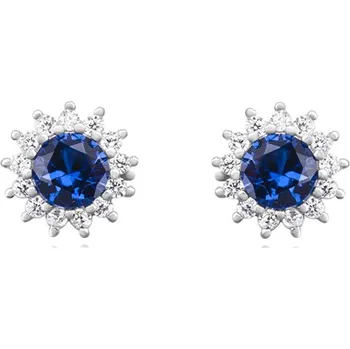 Náušnice Stříbrné náušnice pecky se safírem a čirými zirkony - Meucci SLE251