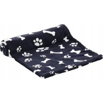 Pelíšek pro psa Flamingo Deka Zuma pro psy a kočky, tmavě modrá s kostmi, 70 x 100 cm