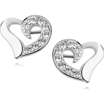 Náušnice Stříbrné náušnice ve tvaru srdíčka napůl zdobené zirkony - Meucci SLE194