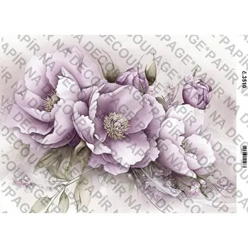 Umělecký papír Rýžový a soft papír na decoupage - Fialové květiny a zákoutí - KB03510 Materiál: Soft, Rozměr: A4