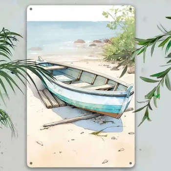 Plechová cedule BAF Kovová cedule Loďka na pláži 30 x 20 cm