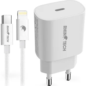 RhinoTech síťová nabíječka 25W PD s kabelem USB-C na Lightning 27W, 1 m bílý