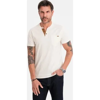 Ombre Clothing Bavlněné bílé pánské tričko s knoflíky V1 TSCT-0206