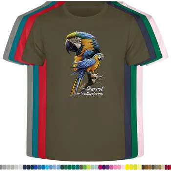 Dívčí tričko detske-levne-bavlnene-tricko-potisk-papousek-modry Barva: Khaki, Dětská bavlněná trička JHK: M