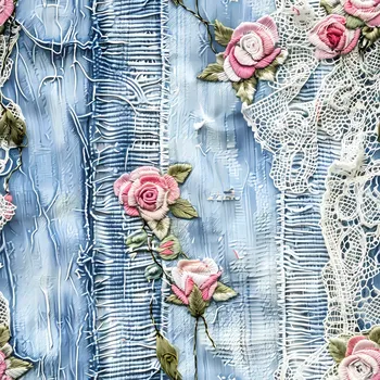 Úplet, Krajka, jeans a růžičky (E) (Top kvalitní úplet Bella digitisk)