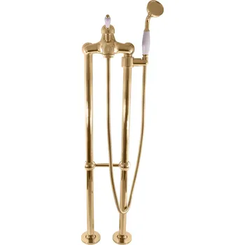 RAV SLEZÁK Vanová Baterie LABE L050.5/2Z (Zlatá Lesklá), Volně Stojící, Páková, V. 96 cm, Dosah 17,3 cm, PVD Povrch provedení: keramická páka