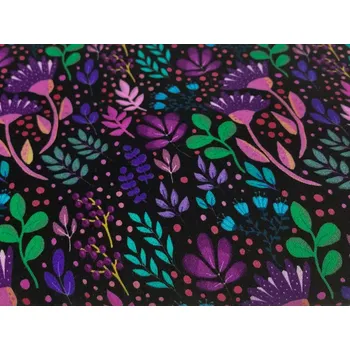 Viskoza Fialové a zelené kvítky (E) (Kvalitní viskoza z Německa)