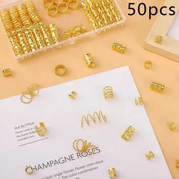 Ozdoba do vlasů Ozdoby na pletení vlasů | šperky do vlasů 50 ks - zlatá (bez krabice)