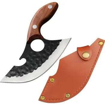 Kuchyňský nůž Ručně kovaná kuchyňská mačeta Sever 16 cm Řeznický vykosťovací nůž s vyměnitelnou čepelí a ořechovou rukojetí Malý sekáček do kuchyně