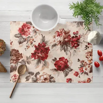 prostírání Bavlněné prostírání na stůl Sandra SA-399 Červené pivoňky na pískovém 30x40 cm