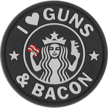 Nášivka Gumová nášivka Jackets to Go nápis Guns and Bacon - šedá